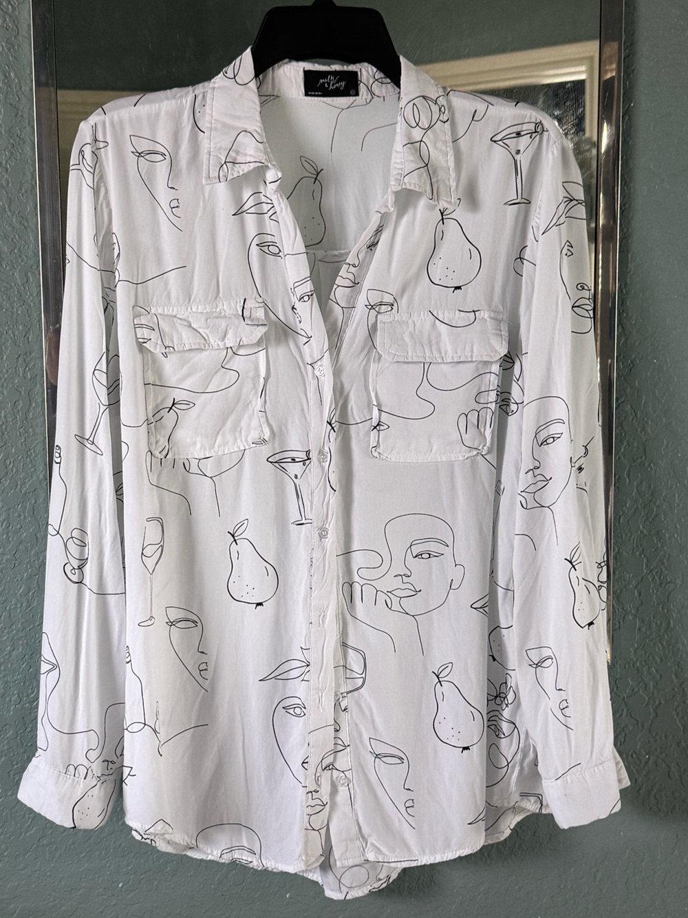 Anthropologie Minimalist Artsy Abstract Button-Down Top Size XL